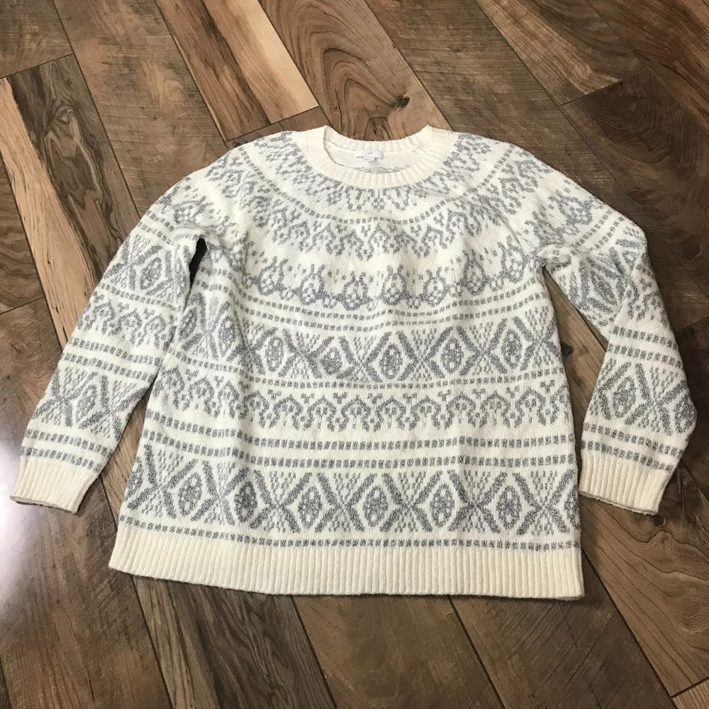 J. Jill Gray White Fair Isle Sweater Size S EUC - Picture 1 of 4